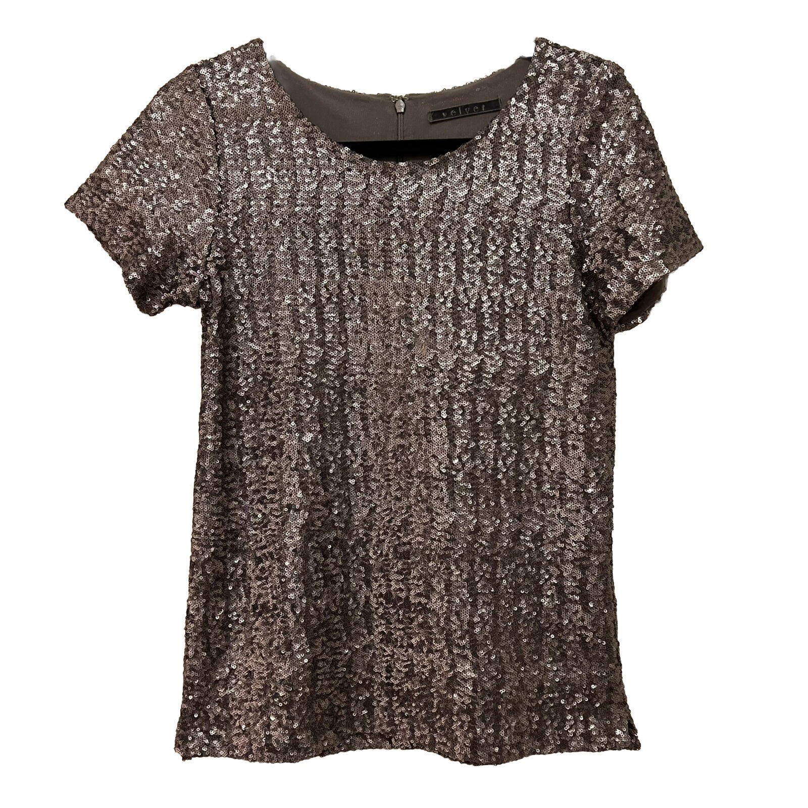Anthropologie VELVET Top by Graham & Spencer Size S Vonnie Sequin Pewter Gray