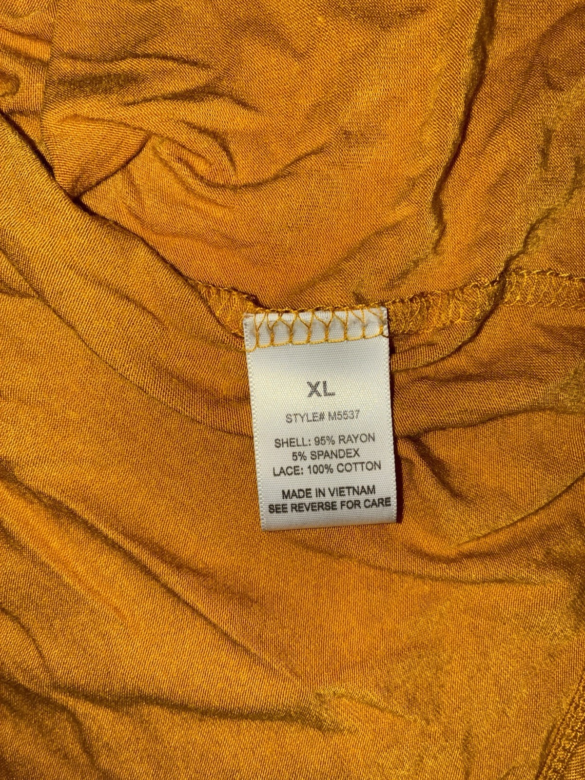 G Collection Mustard Lace Trim V-Neck Cold Shoulder Short Sleeve Blouse XL