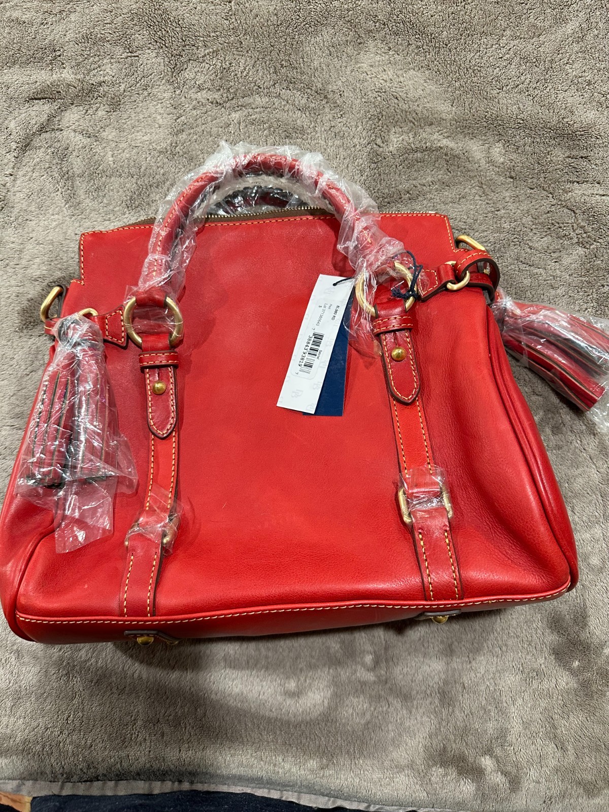 Dooney & Bourke Red Florentine Leather Bristol Satchel Purse with Tassel NWT
