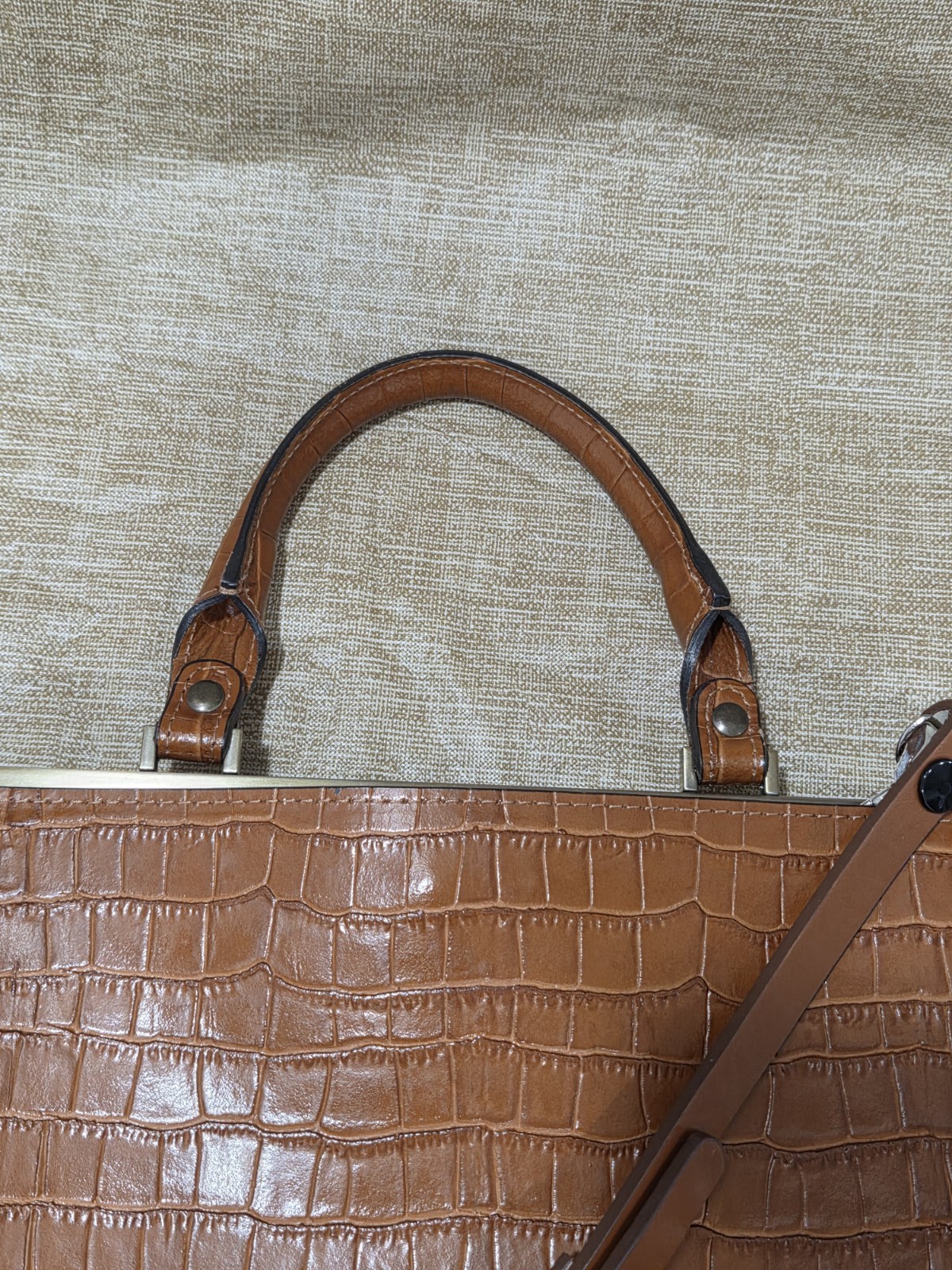 Claudia Firenze Vtg Lg Brown Croc Embossed Top Handle Satchel Detachable Strap