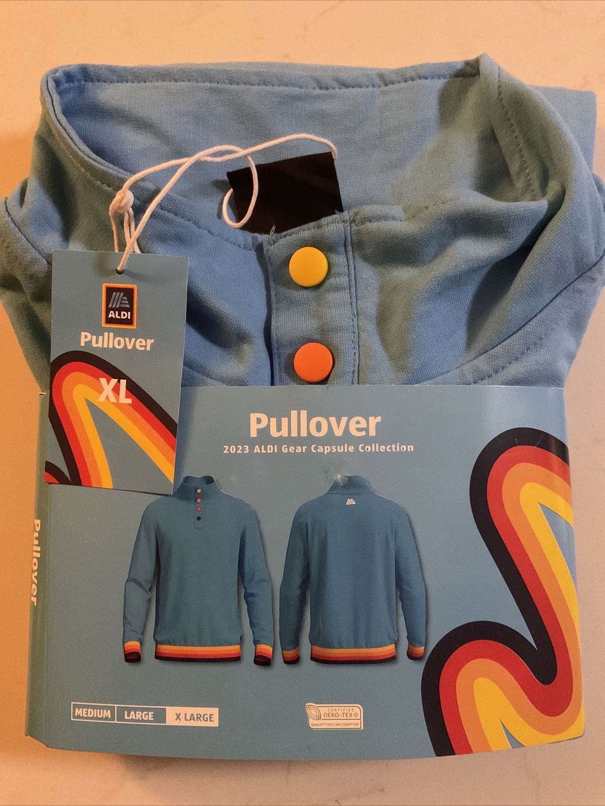 NEW Aldi Gear 2023 Pullover Teal Size XL Stripe Capsule Collection Retro Colors