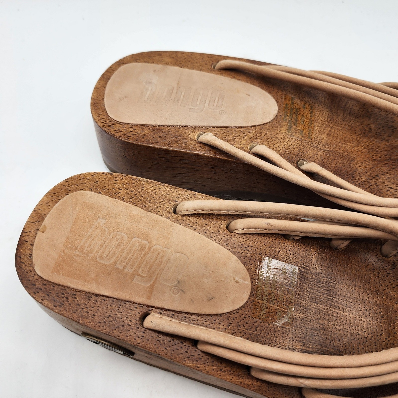 Bongo Vintage Y2K Wooden Platform Sandals Women’s 8M Tan Leather Strappy Wedge