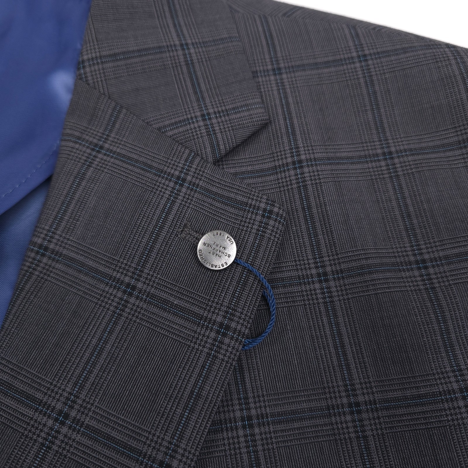 Hart Schaffner Marx Wool Suit Jacket Mens 40S Charcoal Gray Plaid NY Fit Soft