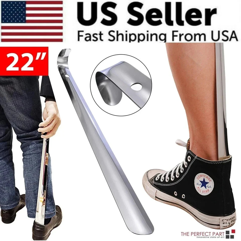 52/22in Extra Long Handle Shoe Horn Stainless Steel Metal Shoes Remover US