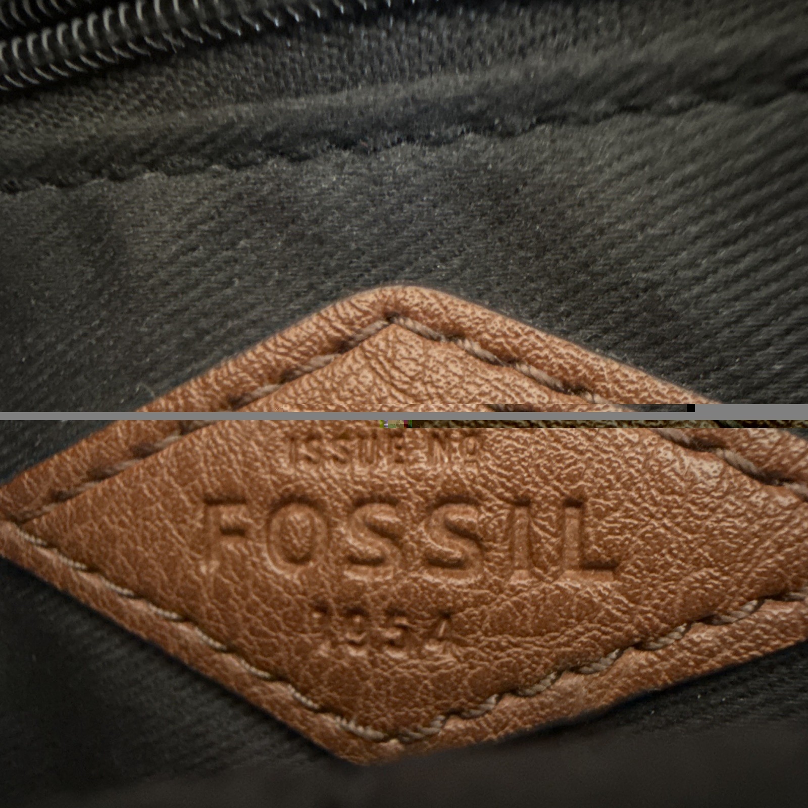 Fossil Black White Geometric Crossbody Bag Zip Closure Brown Strap Gold HW