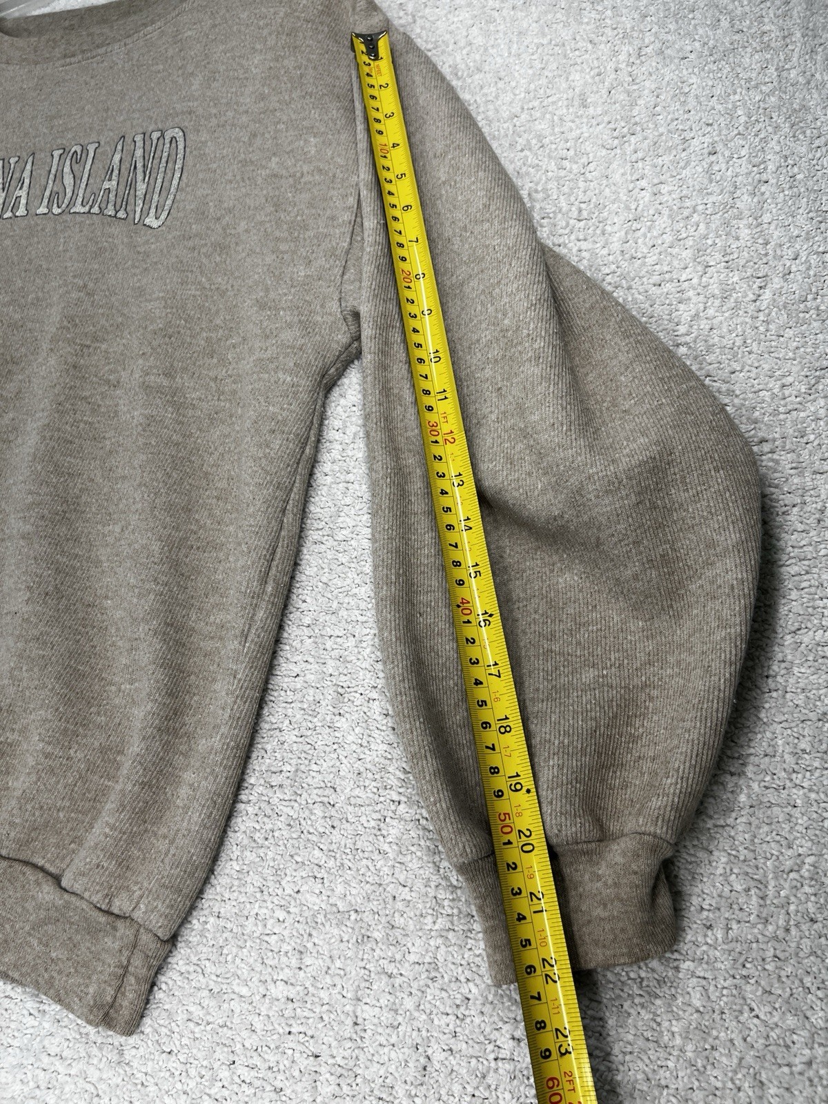 Sun Triangle Sweatshirt Mens L Catalina Island Ribbed Tan Beige Made in USA VTG