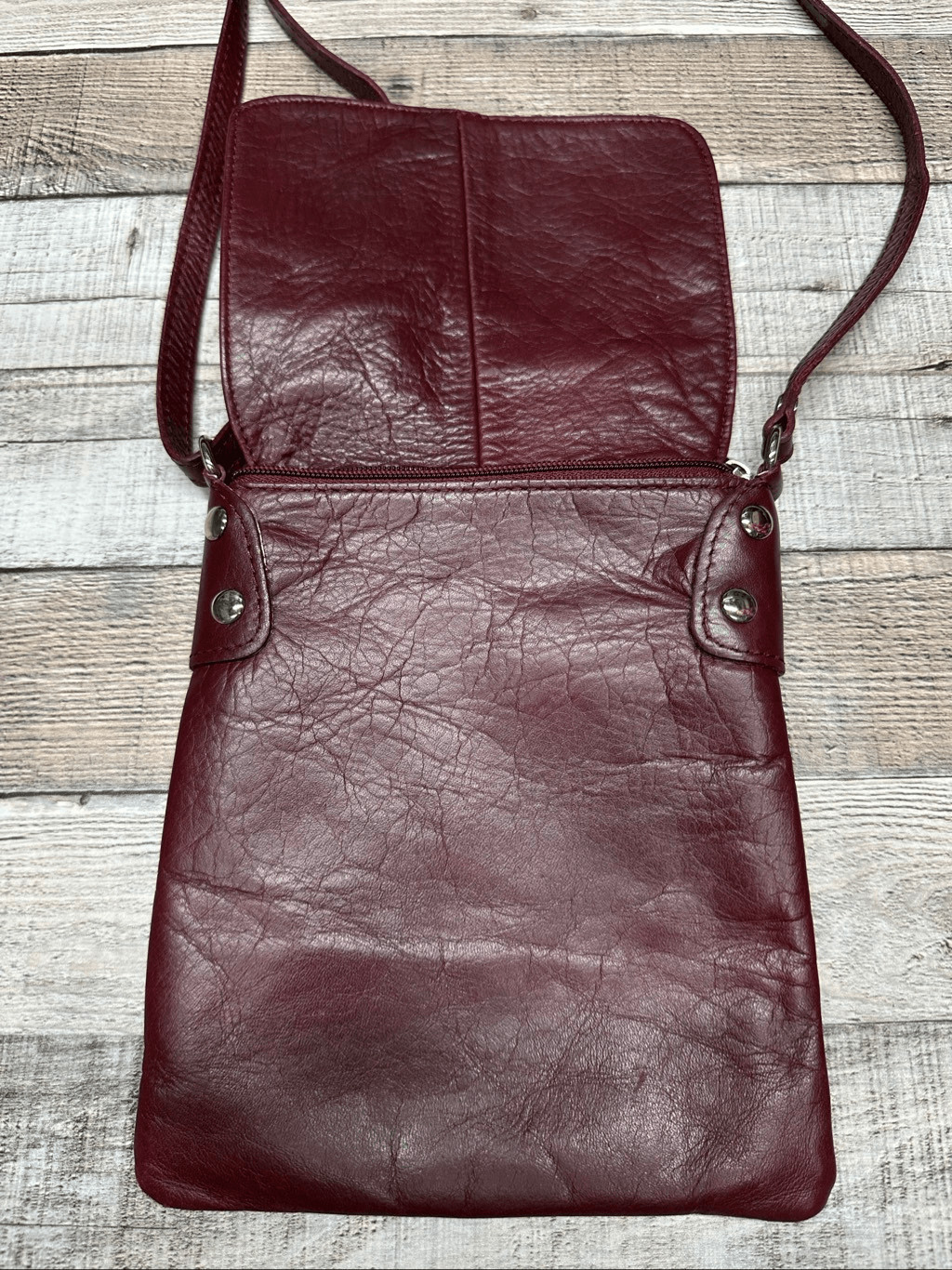 Vintage Vera Pelle Italian Leather Burgundy Dark Cherry Merlot Crossbody Bag