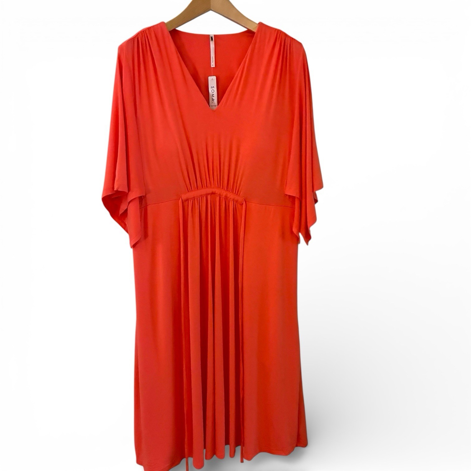 Soma Dress NWT Soft Jersey Bra Dress Vivid Coral Cozy Above Knee Open Sleeve