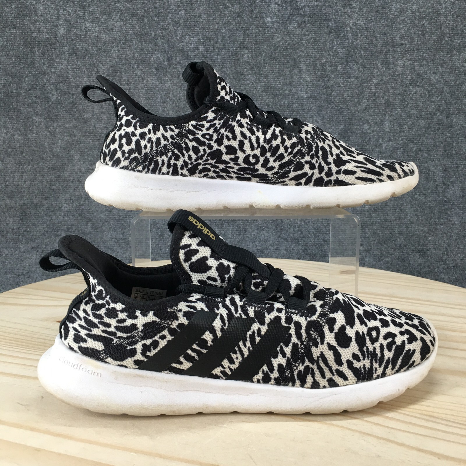 Adidas Shoes Womens 9 Sneakers Black Mesh Lace Up Leopard Casual Sports GW4347