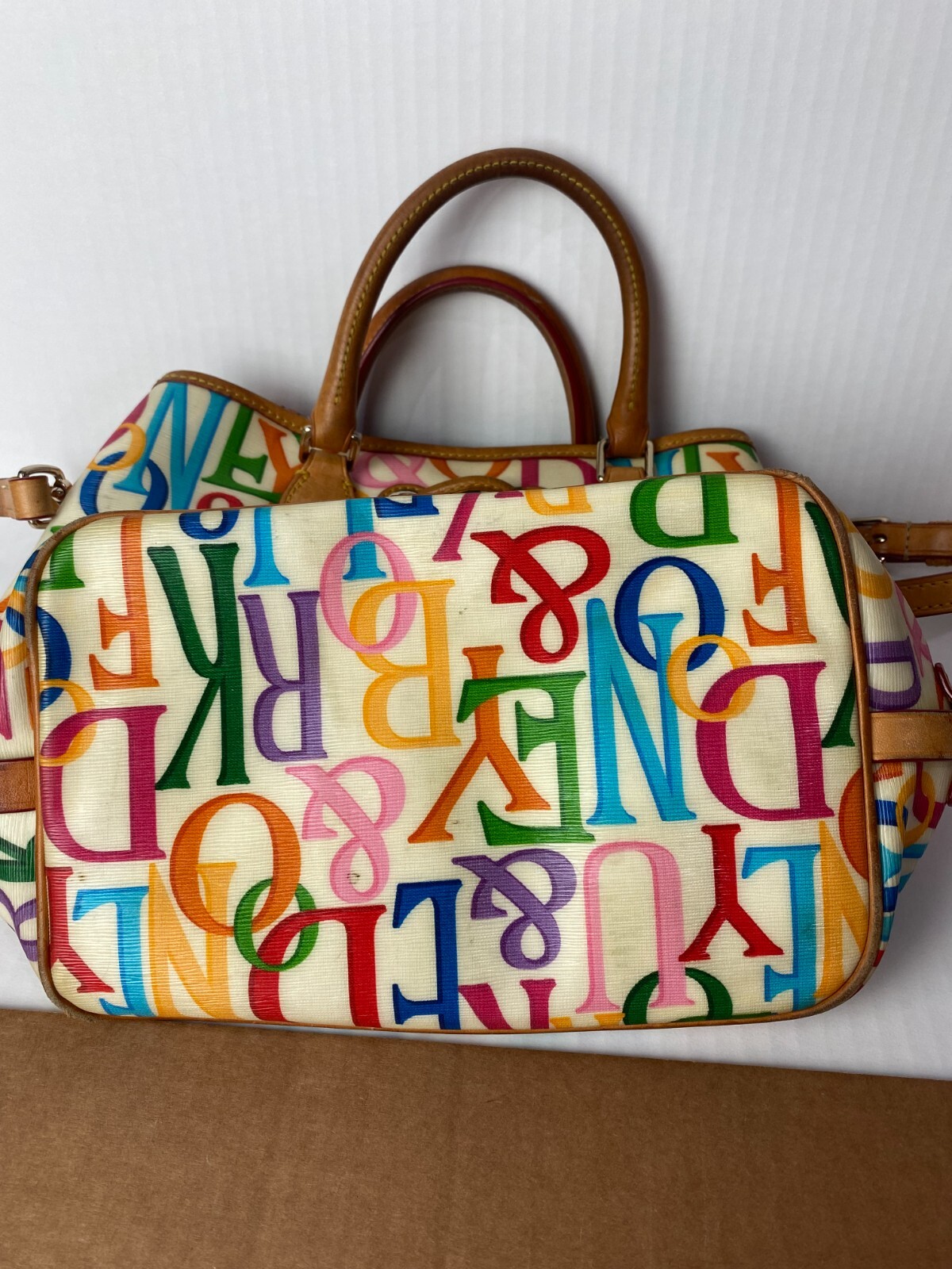 Dooney Bourke Rainbow Logo Monogram Retro GRAFICA Graffiti Leather Satchel Bag