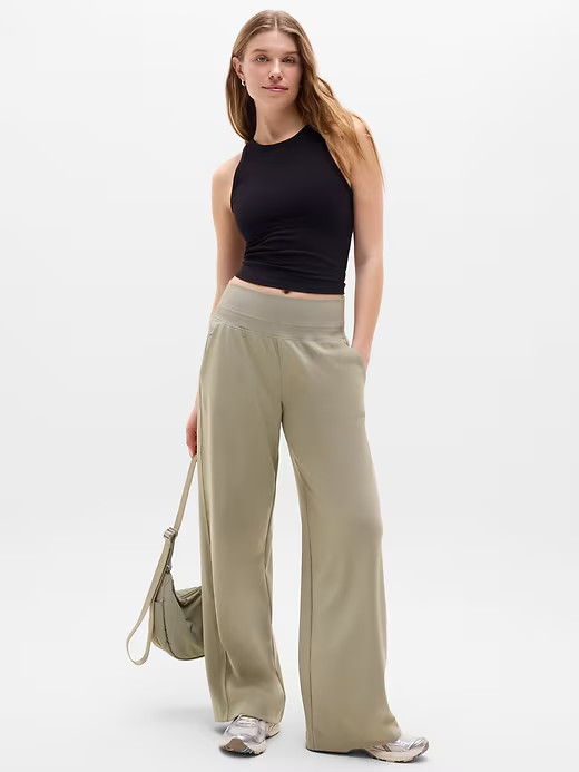 Athleta SP PETITE Venice High Rise Wide Leg Pant Willow Green Easy Active EUC
