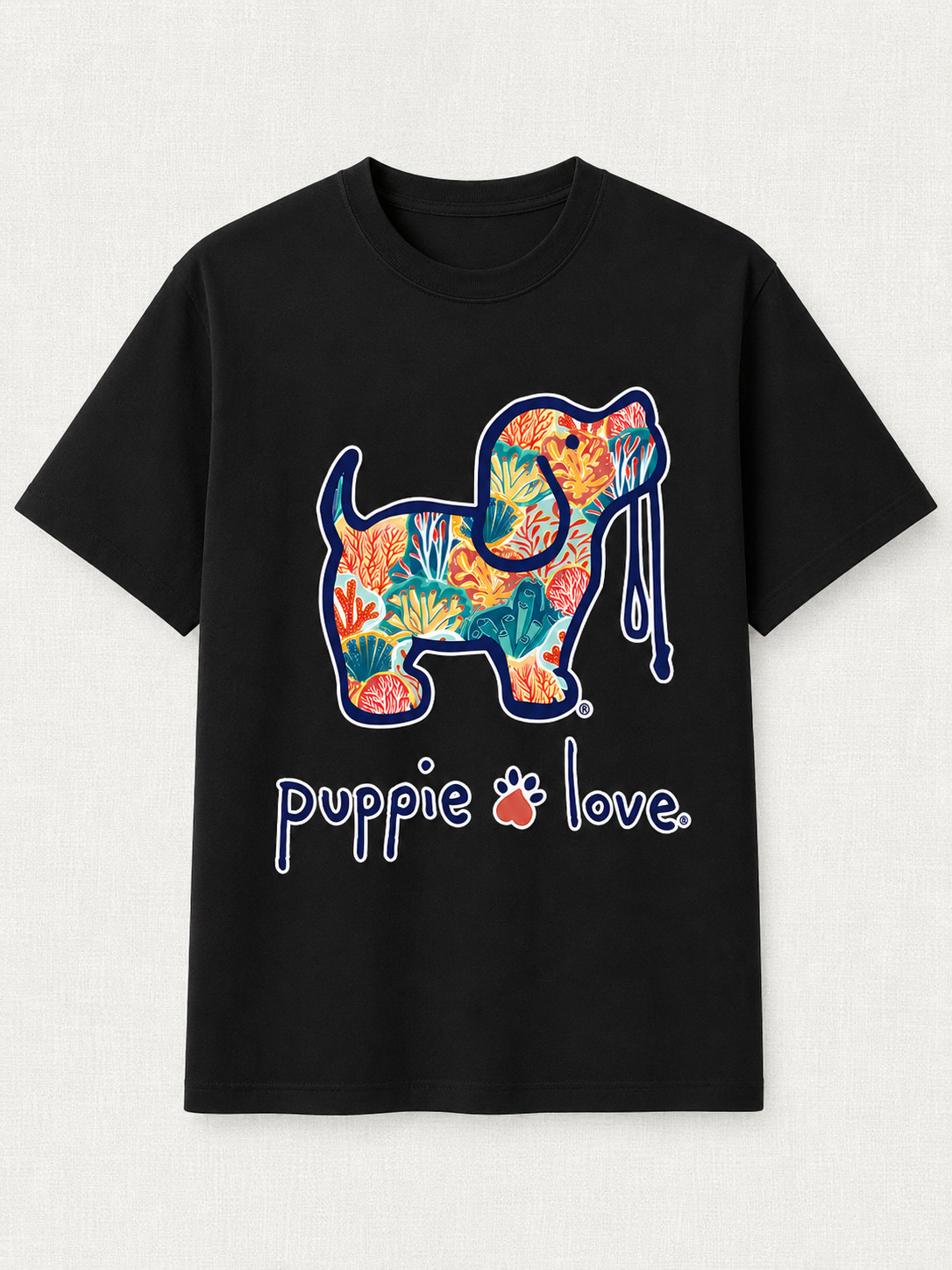 Puppie Love Dog Coral Reef Graphic T-Shirt Royal Blue Cotton Tee