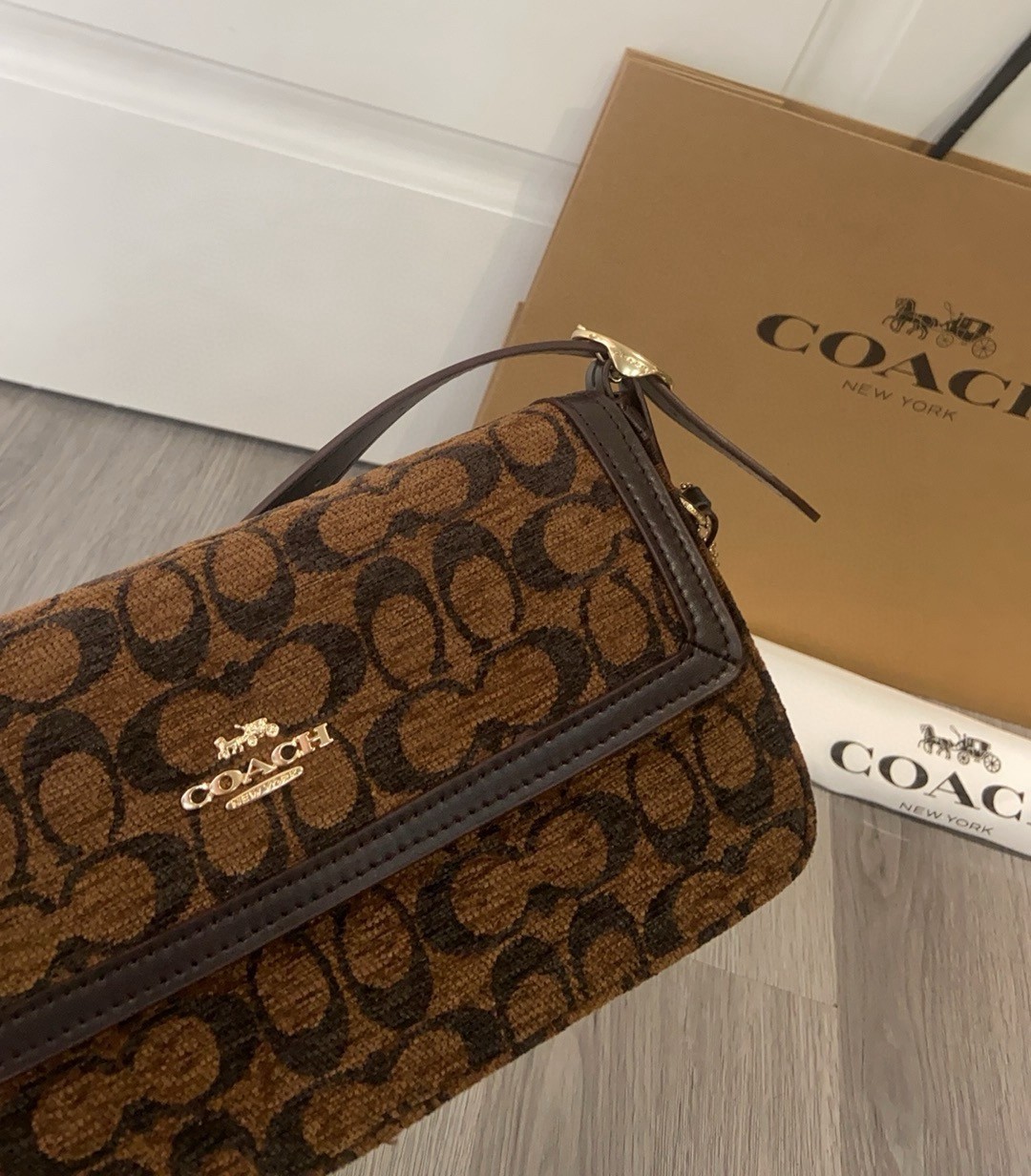 New Coach Outlet Etta Small Flap Shoulder Bag in Signature Chenille CCV65