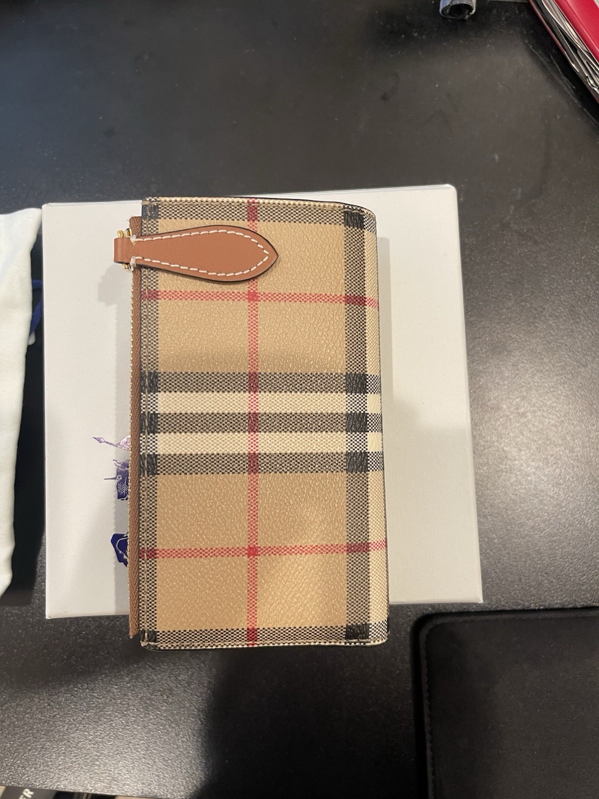 Burberry Plaid Check Fold Wallet w/ Zip Pocket, Beige Brown Multicolor Women
