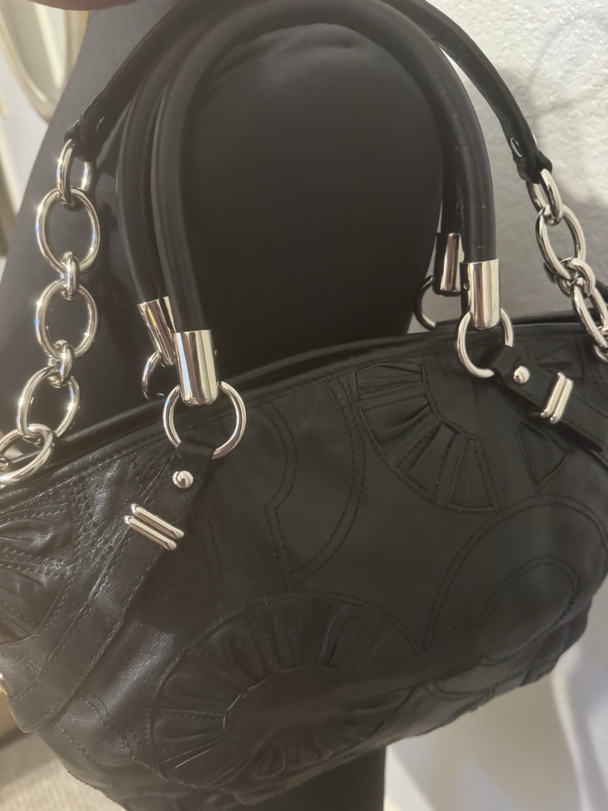 Coach Madison Embellished Leather Sophia Black Satchel Bag 16356