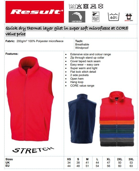 Microfleece Gilet Sleeveless Jacket Result Core Bodywarmer XS – 3XL