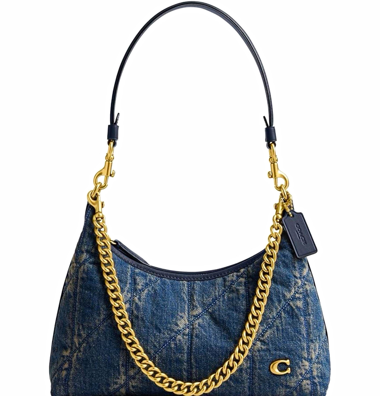 Coach Juliet Blue Quilted Shoulder Bag Gold Chain Detachable Strap