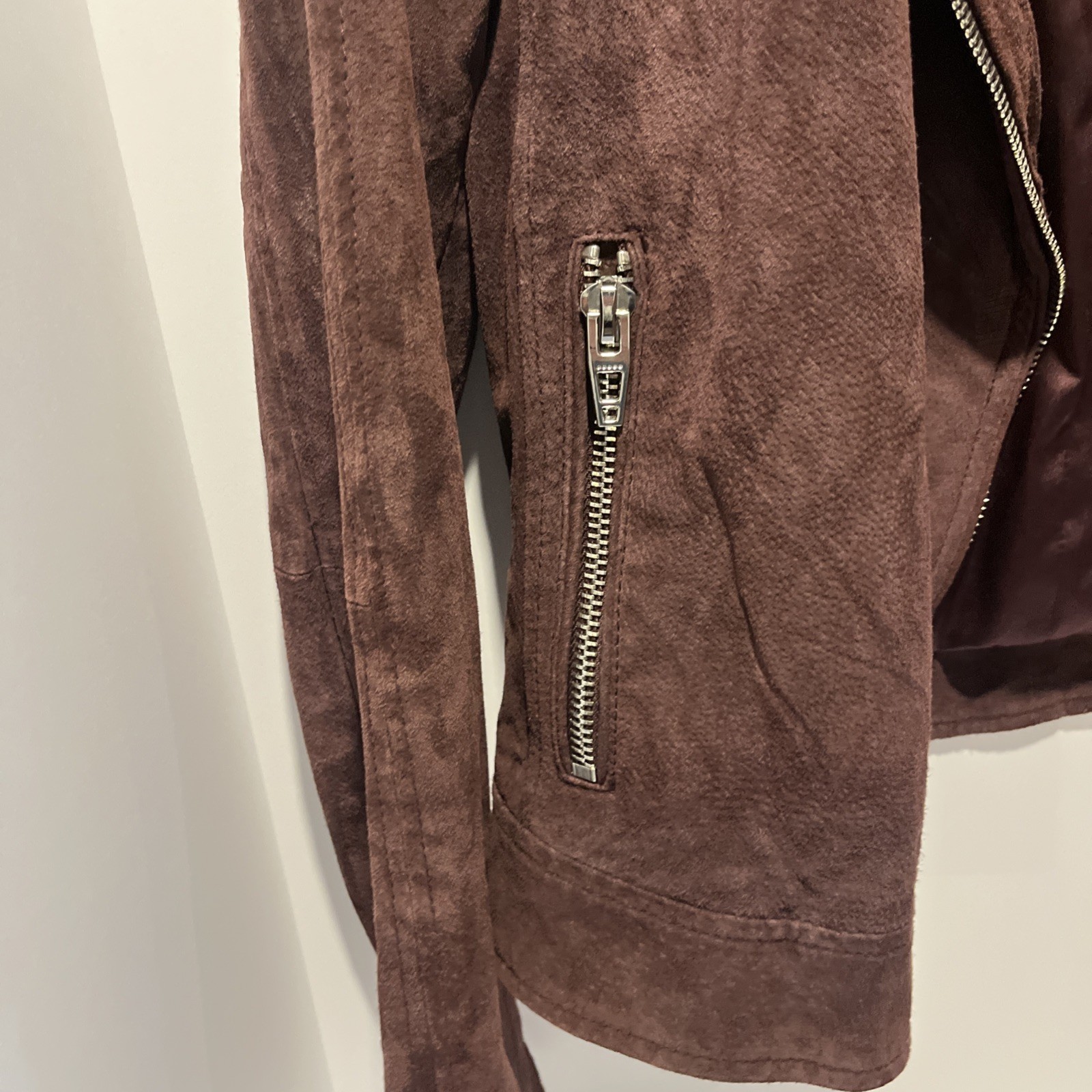 Blank NYC 100% Vegan Suede/Leather Moto Jacket-Womens L-Maroon/Brown-Full Zip