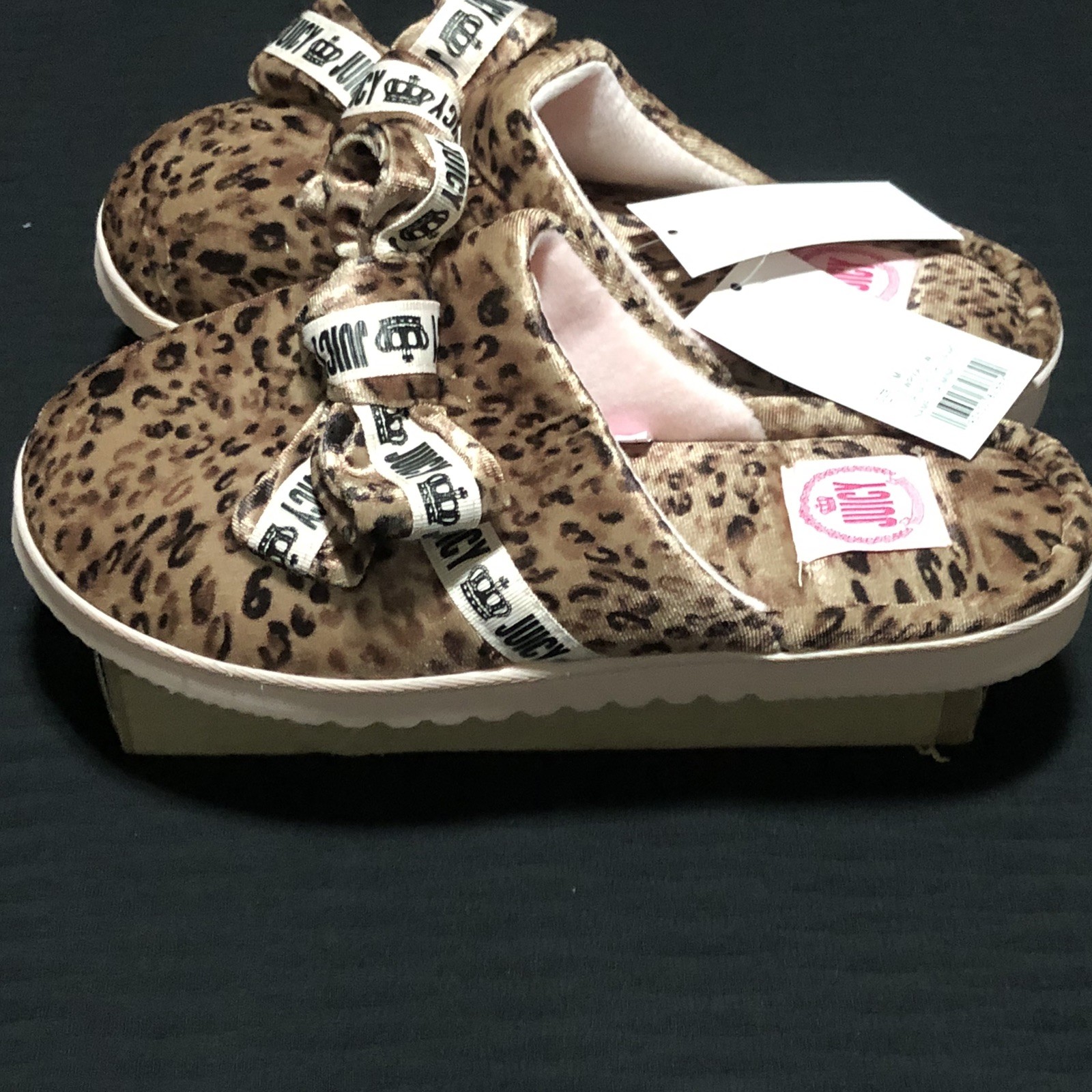 Juicy Couture Jasmine Leopard Slipper Slip On Cushioned Bow Wild Plush, Size 11