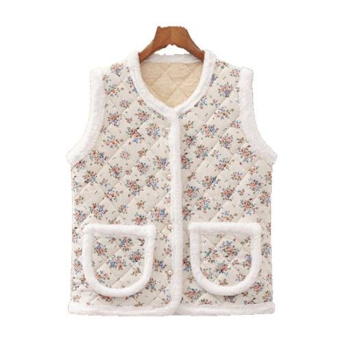 Korean Grandma Retro Lovely Floral Quilted Winter Vest Kimch Style