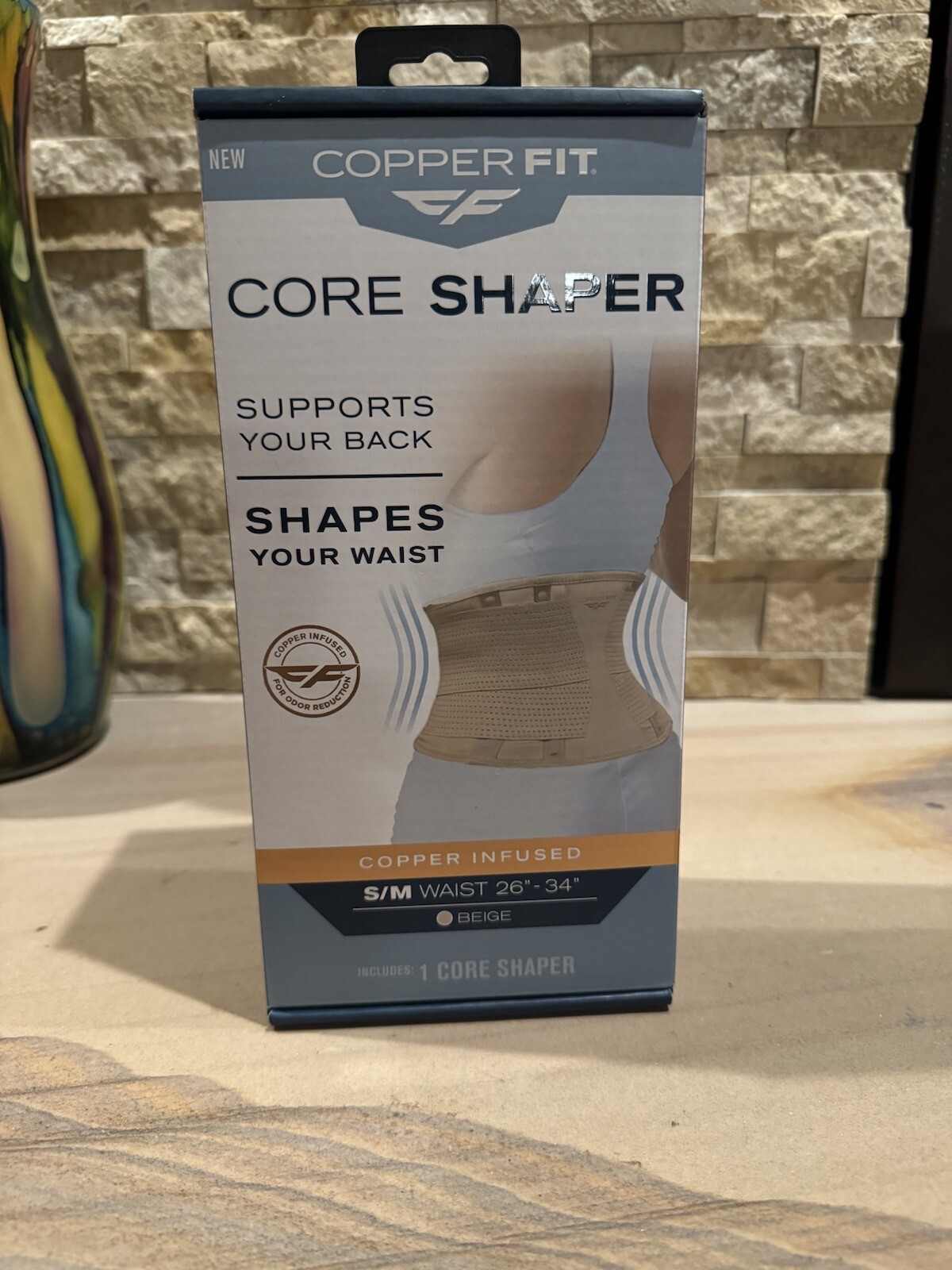 New COPPER FIT Core Shaper Women Beige S/M Waist 26″-34″ Supports Your Back