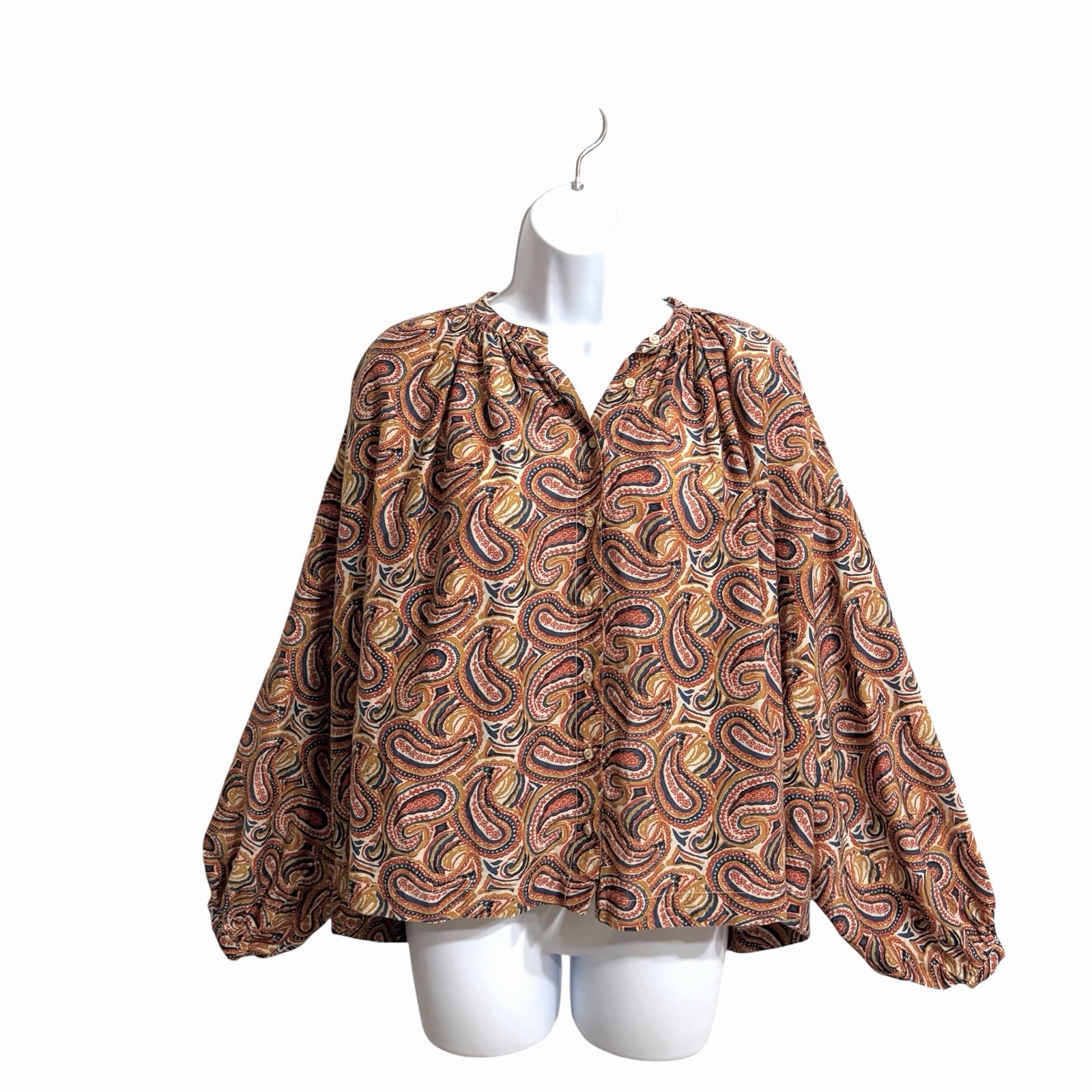 Doen Jane Boho Oversize Retro 60s Organic Cotton Crop Blouse XS Paisley Hippie