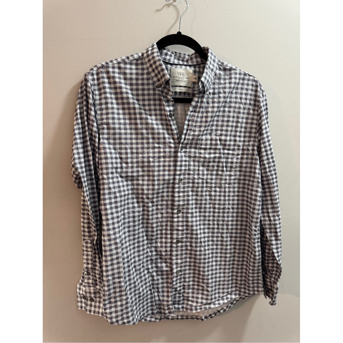WRK Gray and White Gingham Button-Down Shirt
