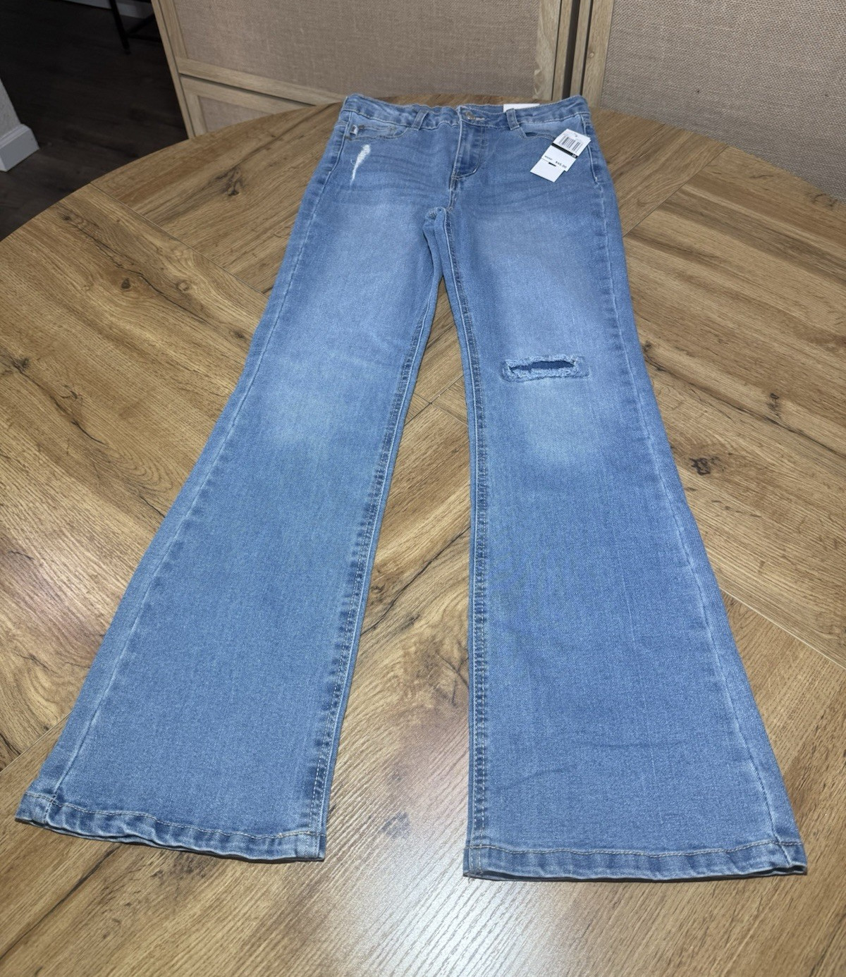 DKNY girls Blue Medium Wash Distressed Flared 5-Pocket Jeans