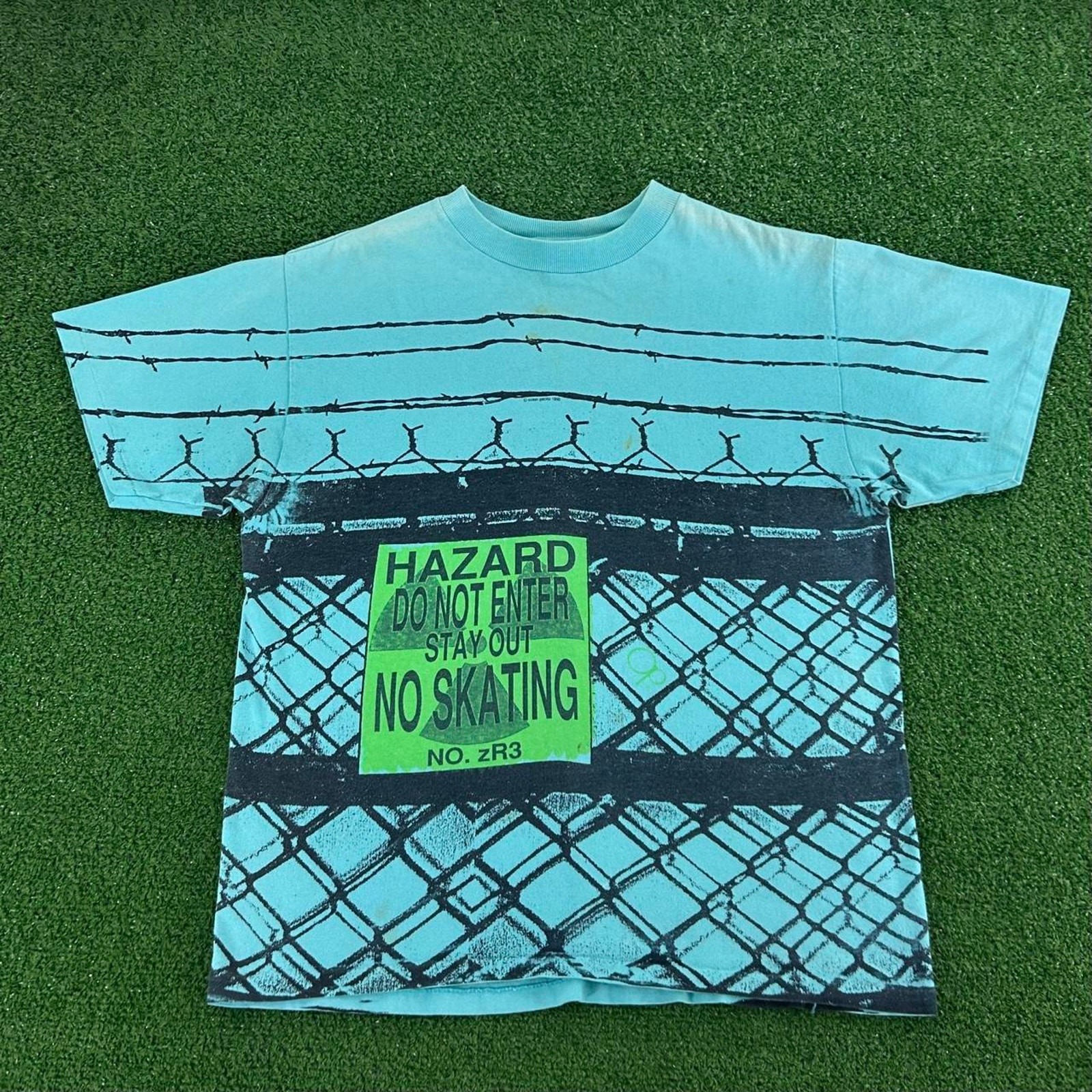 Rare Vintage 90s Ocean Pacific Hazard No Skating All Over Print Graphic Tshirt