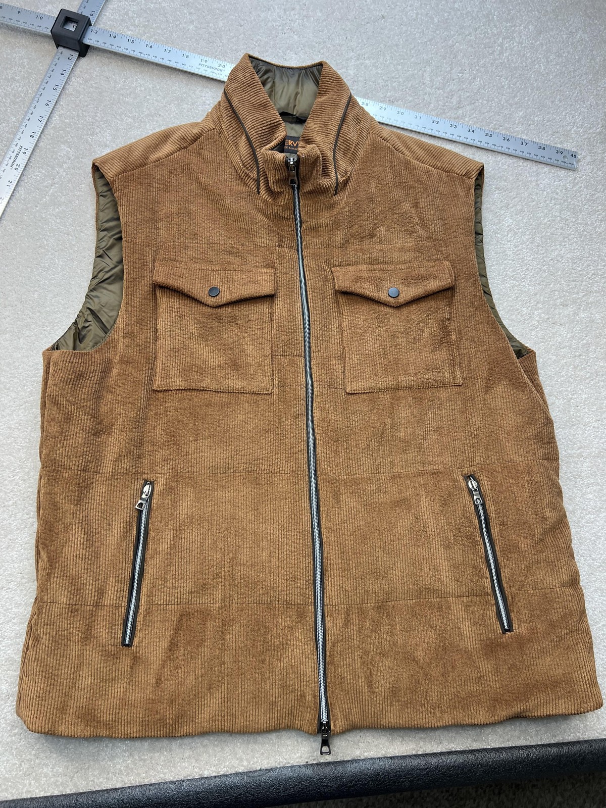 Waterville Vest Mens XL Brown Corduroy Puffer Full Zip Lined Made In Italy