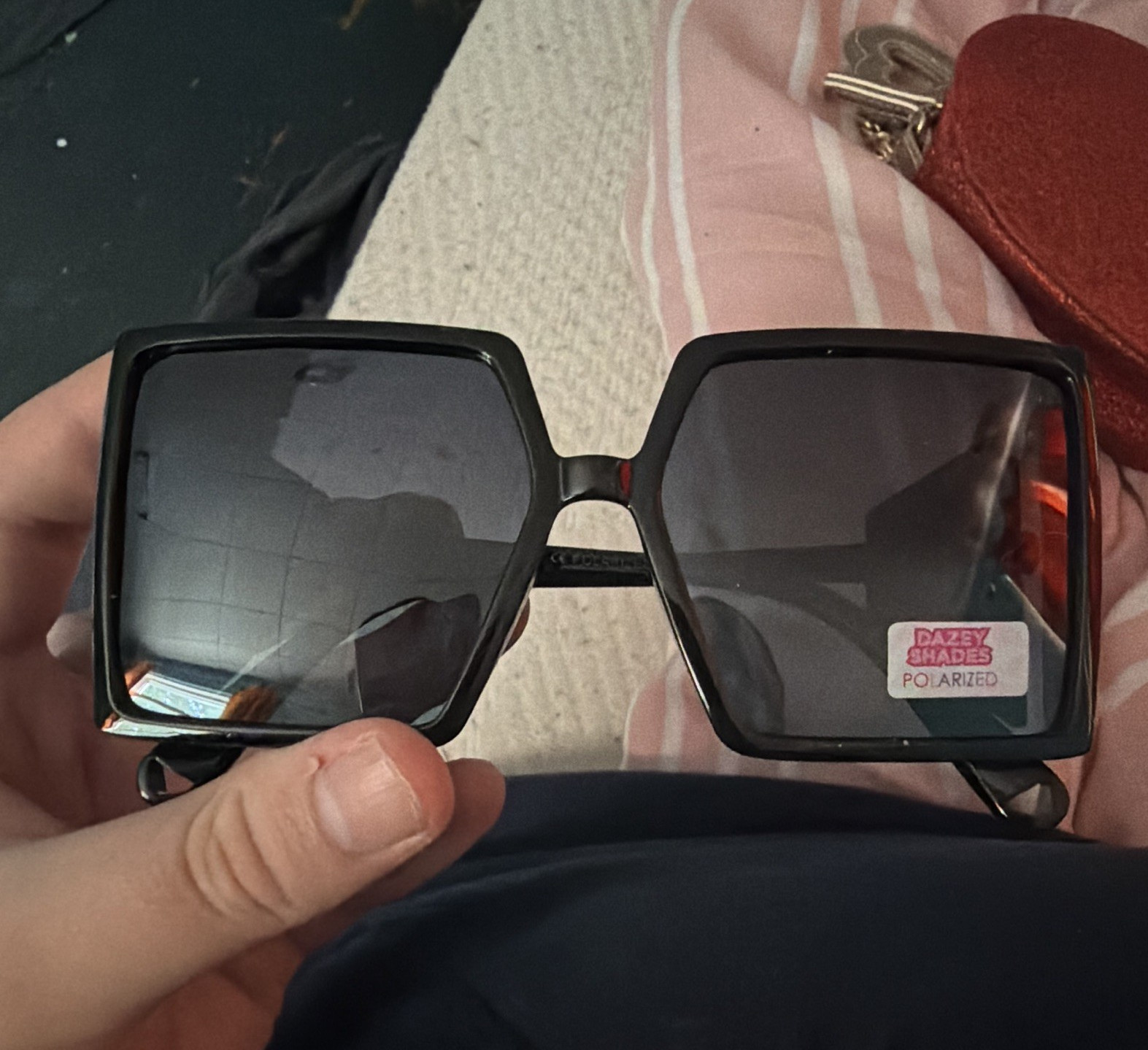 DAZEY SHADES Polarized Oversized Square Sunglasses Black Frame Gray Lens