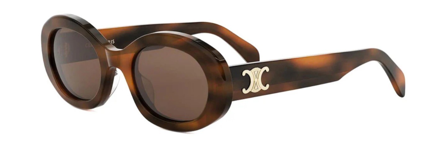 Celine Triomphe CL40194U 53E Shiny Havana/Smoke Oval Women’s Sunglasses