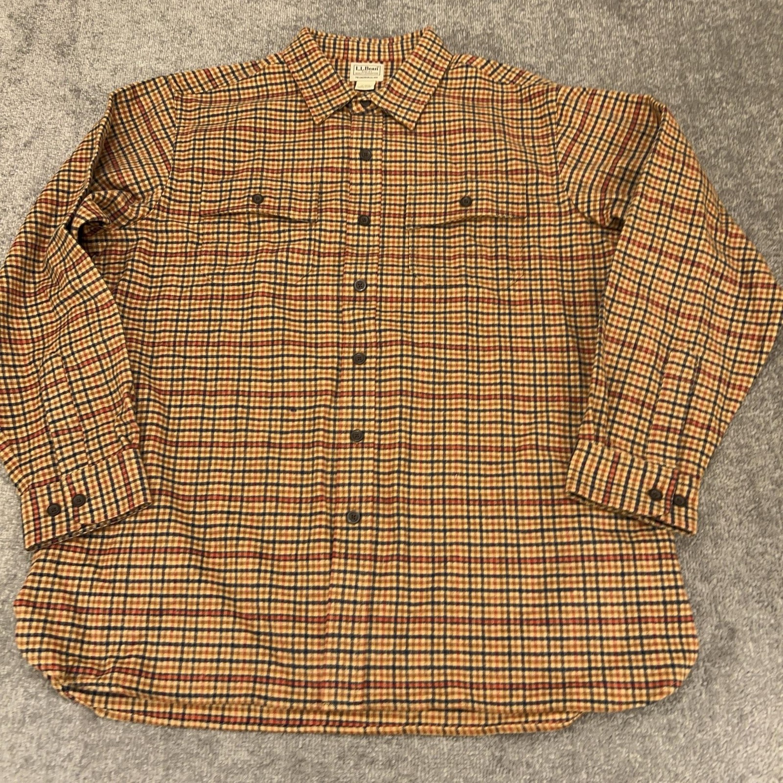 LL Bean Flannel Shirt Mens XL Barley Plaid Chamois Traditional Fit Long Sleeve