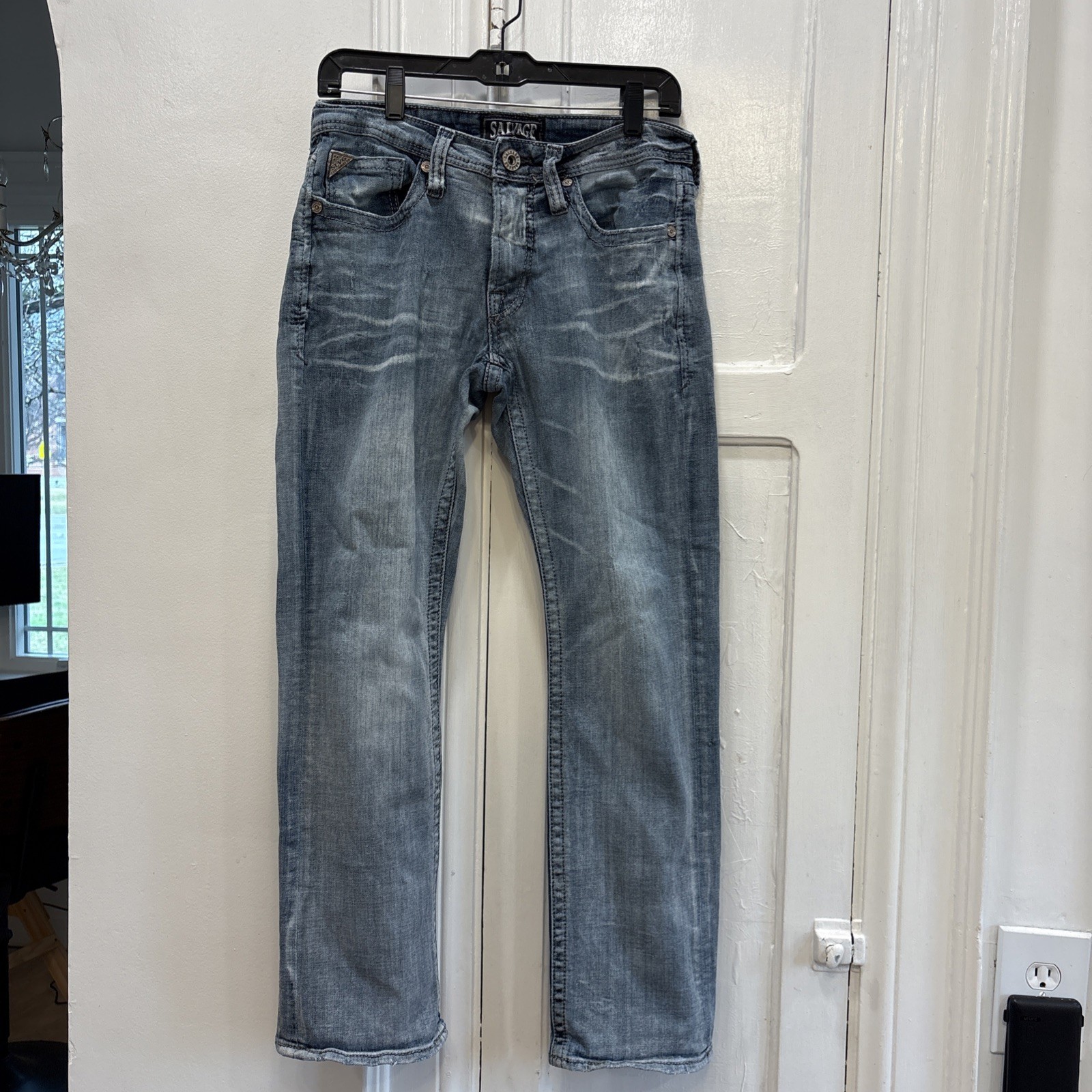 BKE Salvage Supply Co Mayhem Straight Leg Jeans Mens 30 S LightWash Heavy Stitch