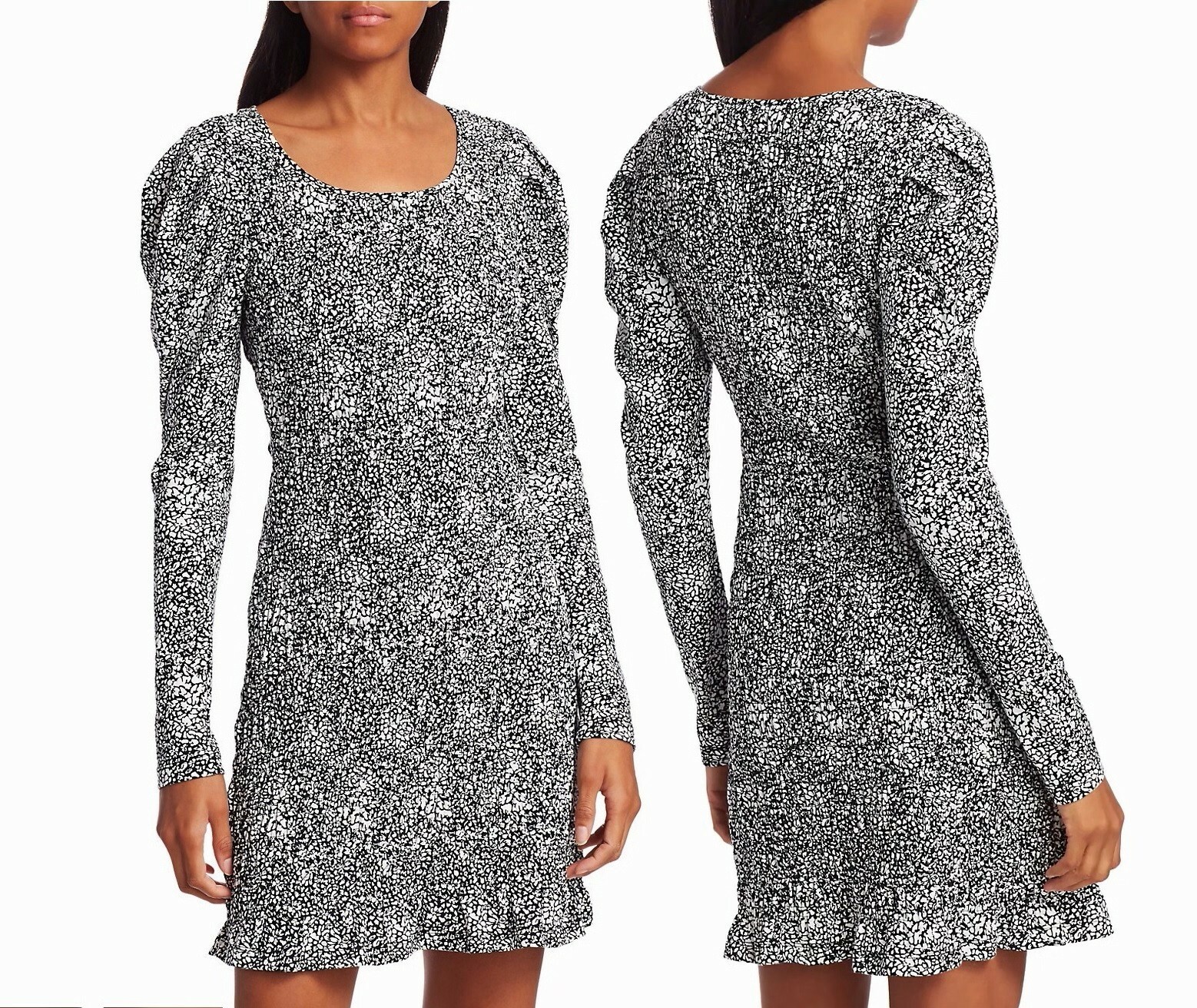 PARKER Brooklyn Smocked Long Puff Sleeve Flounce Hem Sheath Dress, XS Midnight
