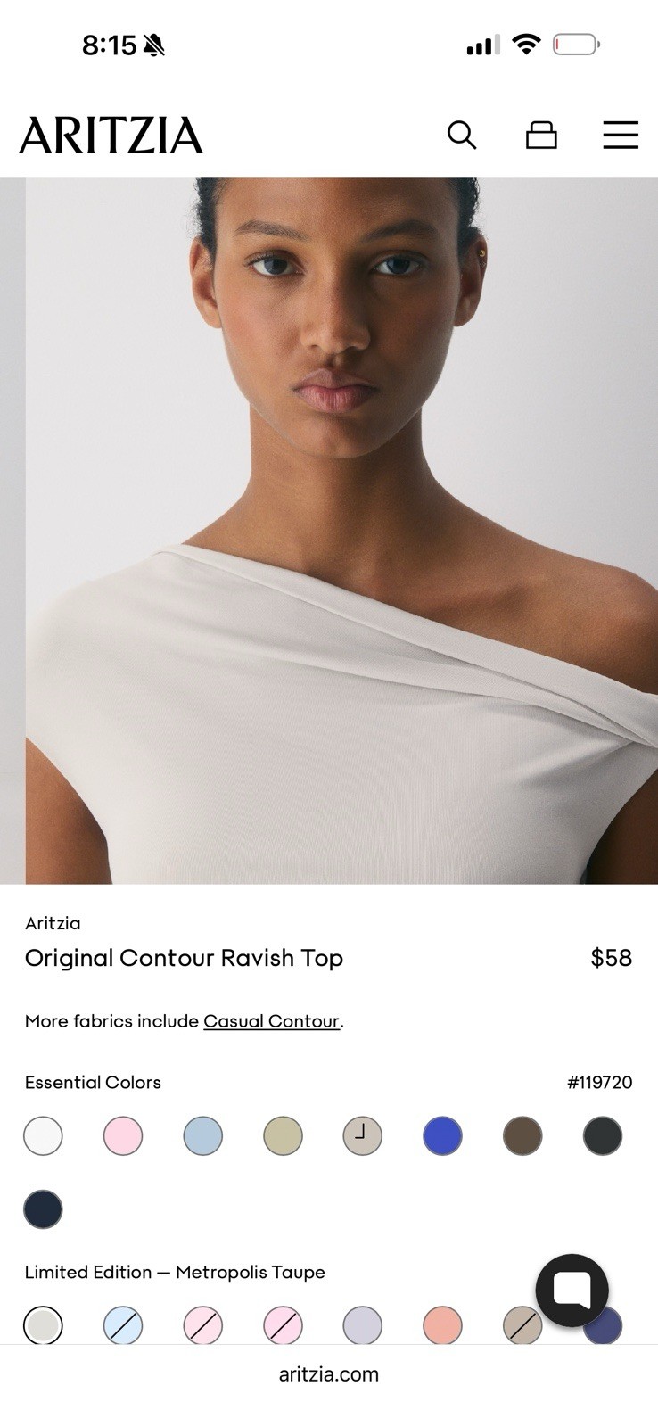 Aritzia Women`s $58 Original Contour Ravish Off-the-Shoulder Top size S