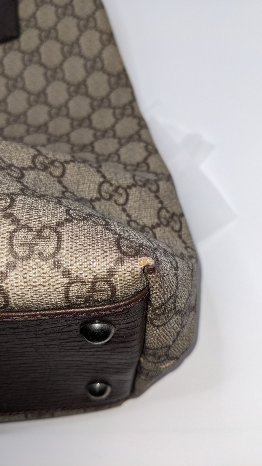 Gucci GG Supreme Monogram Canvas Brown Leather Large Tote Shopper Bag