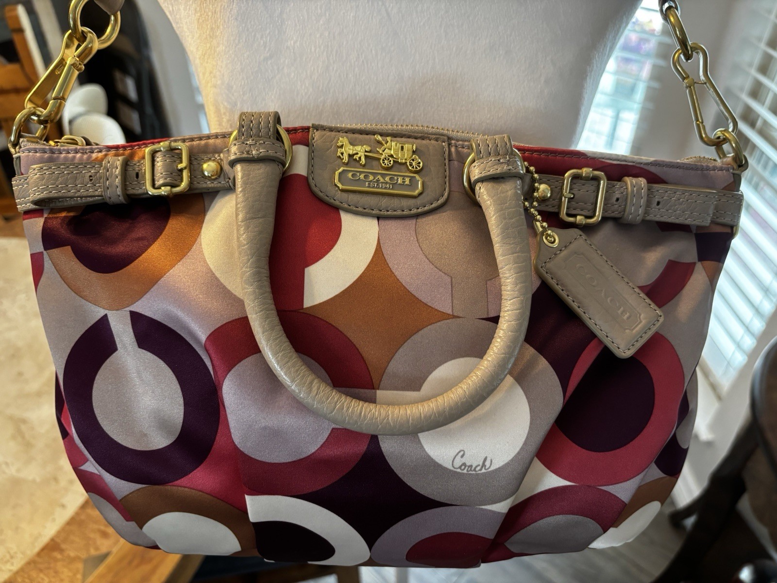 Coach Madison Op Art Sateen Sophia Satchel Shoulder Bag F120-18636 EUC
