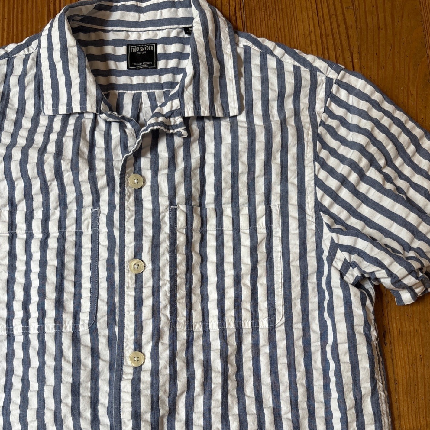 Todd Snyder Button Down Mens Blue White Striped Camp Utility Shirt SIZE M