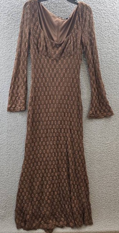 Bardot Evannia Bell-Long Sleeve Lace Dress Women’s 12 Chocolate Square Neck