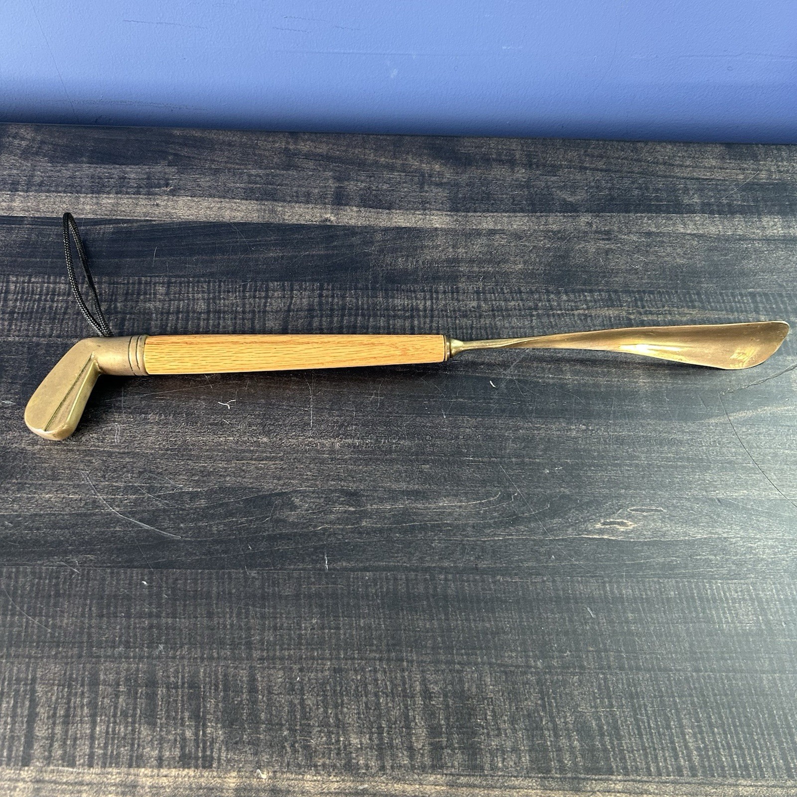 Vintage Brass Wood Golf Driver Shoehorn Long Handle Hangable Collectible READ