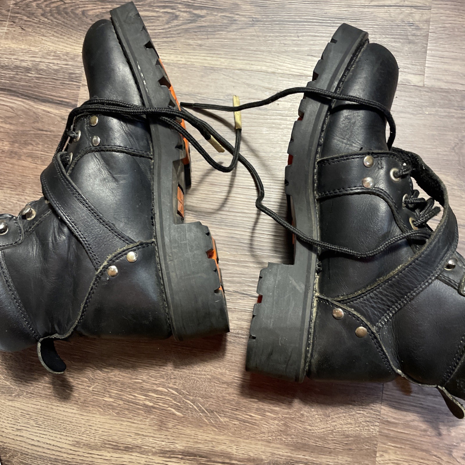 Element Motorcycle Boots Womens Size 9 Black Leather Logo Zip up Snap Lace Up