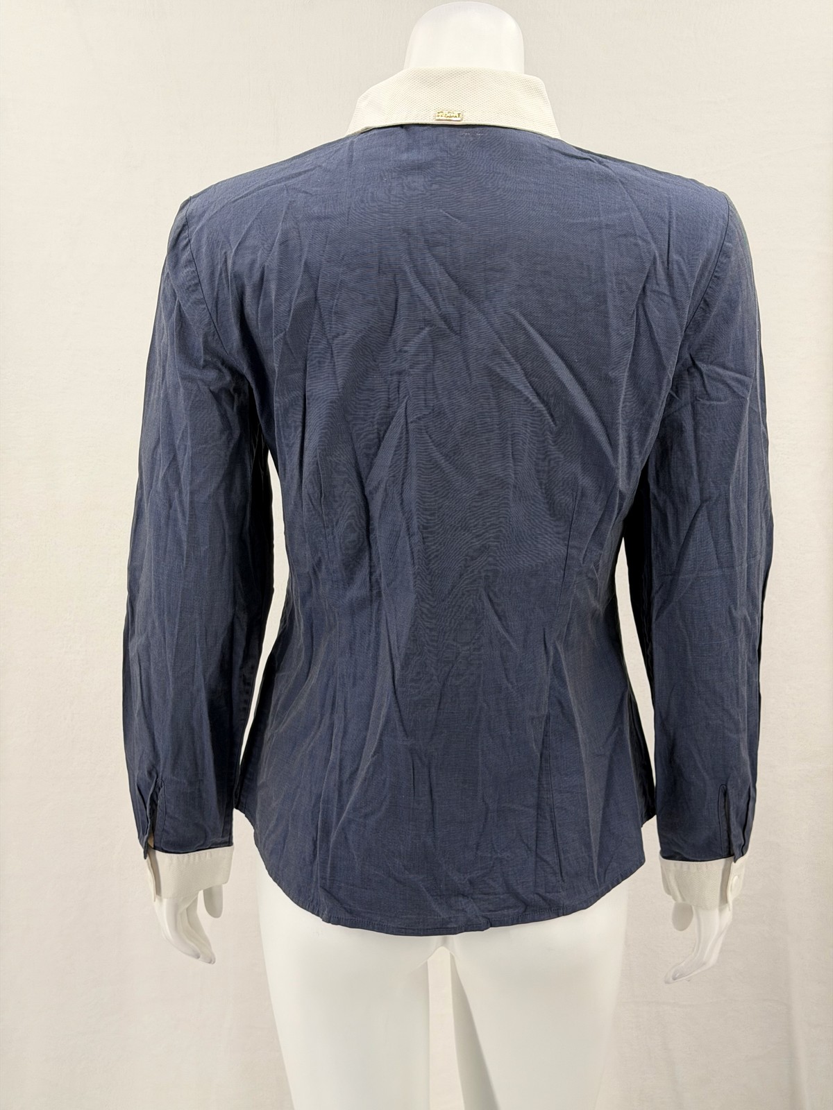 St John Top Womens 6 Navy Button Up Contrast Collar Office Classic Preppy Work