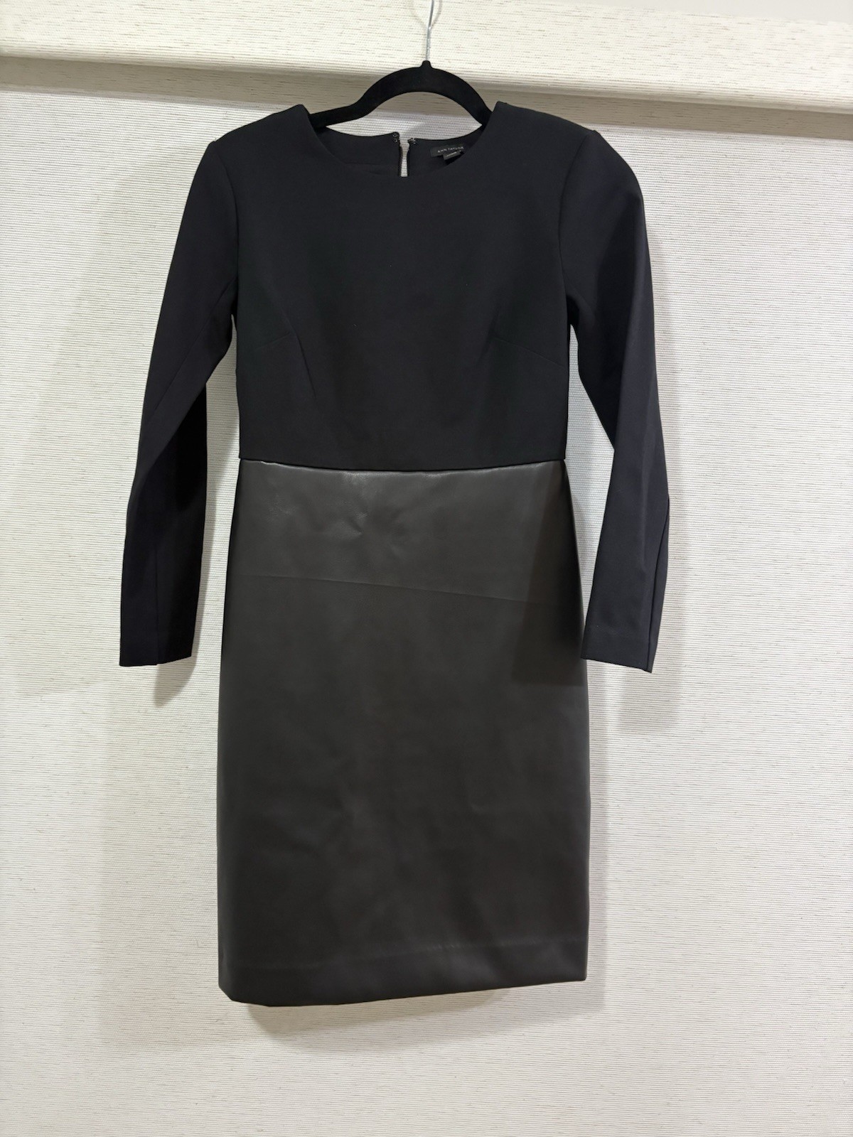 Ann Taylor Half Leather Black Sheath Dress Size 0