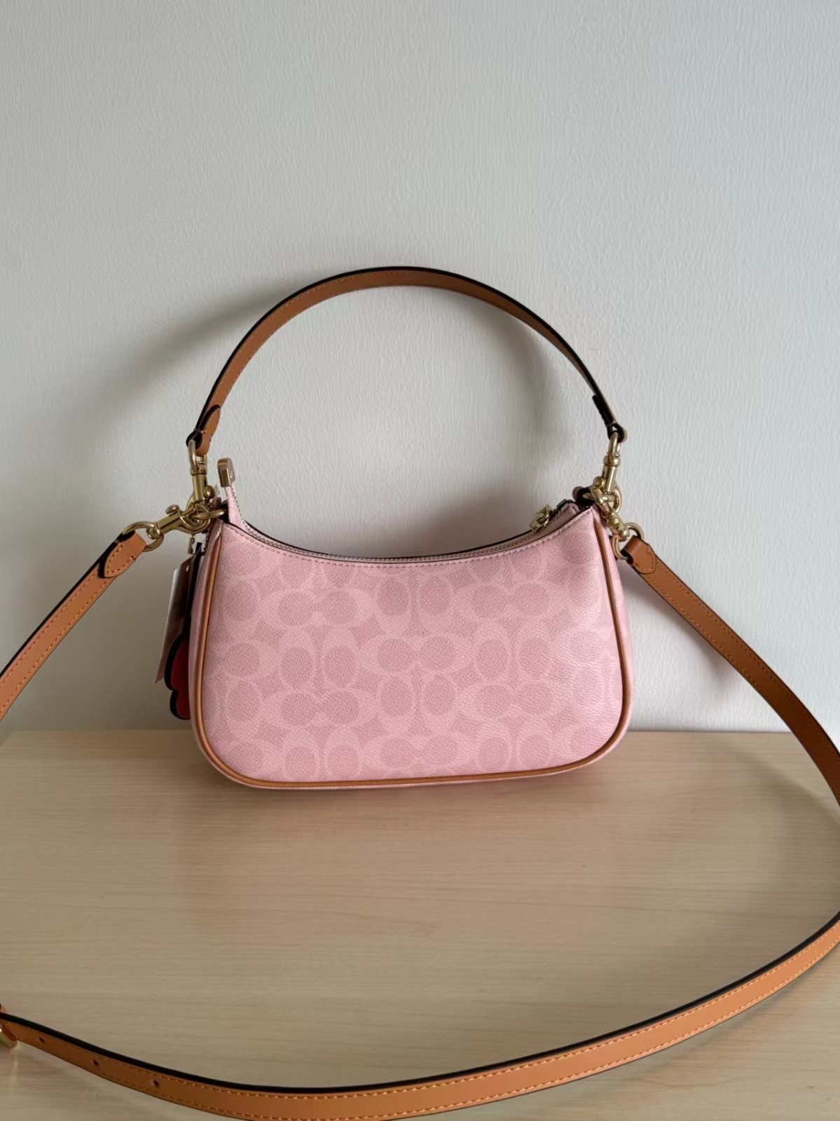 NWT COACH Teri Shoulder Bag CEA20 Signature Canvas Powder Pink Gold Charms