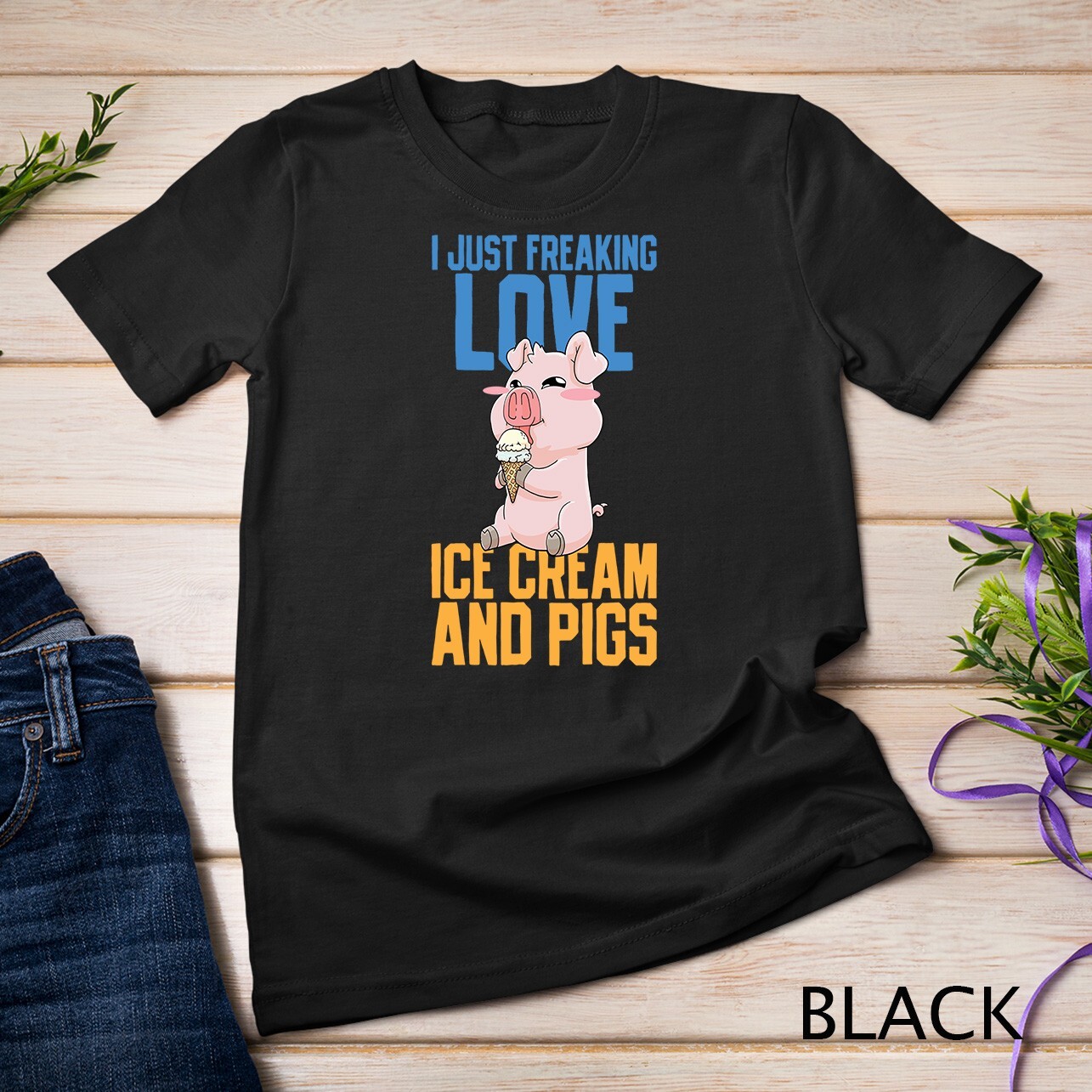Ice Cream Pig Kawaii Anime Cute Gift Unisex T-shirt
