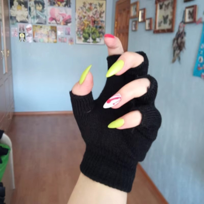 Winter Fingerless Gloves Open Finger Black Soft Warm Knitted Glove Unisex *AUS*