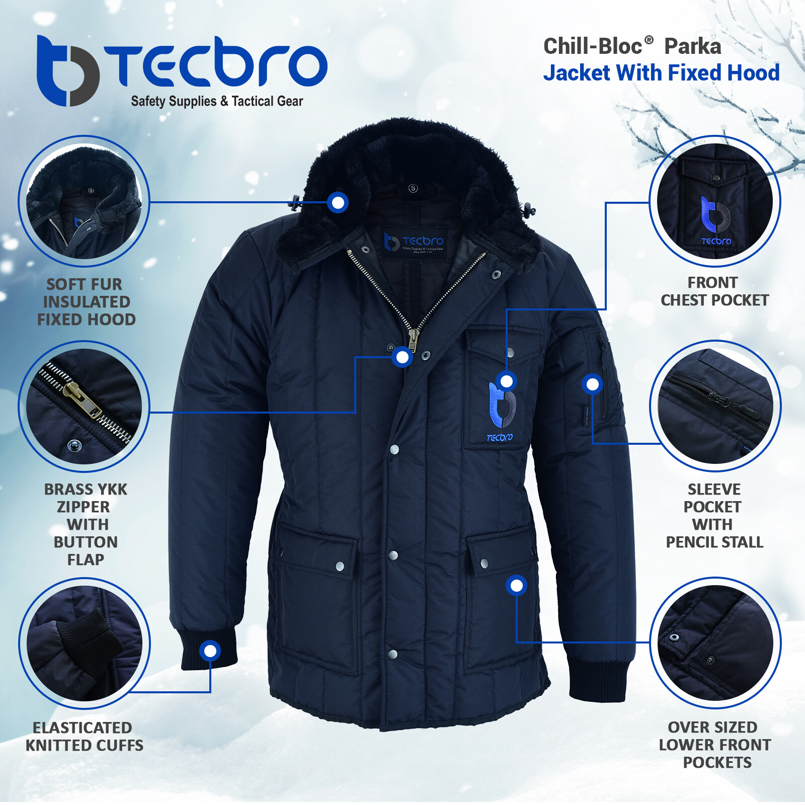 Tecbro Chill Bloc -50°F Freezer Jacket Parka Extreme Cold Weather with Hood