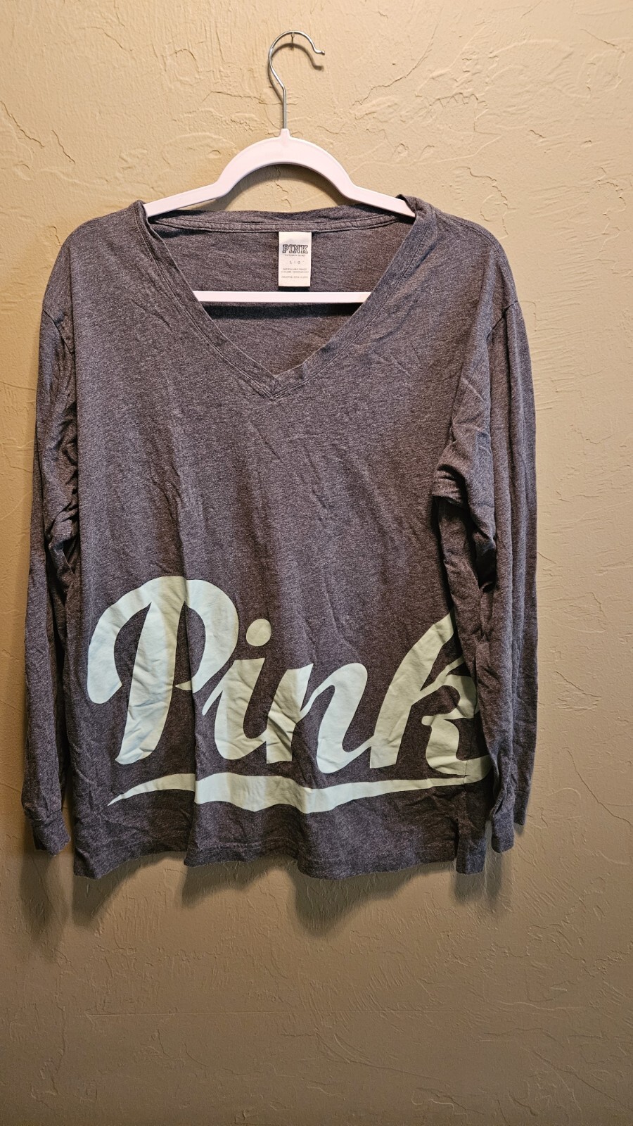 Victoria’s Secret PINK Long Sleeve Shirt Large Gray Mint Green