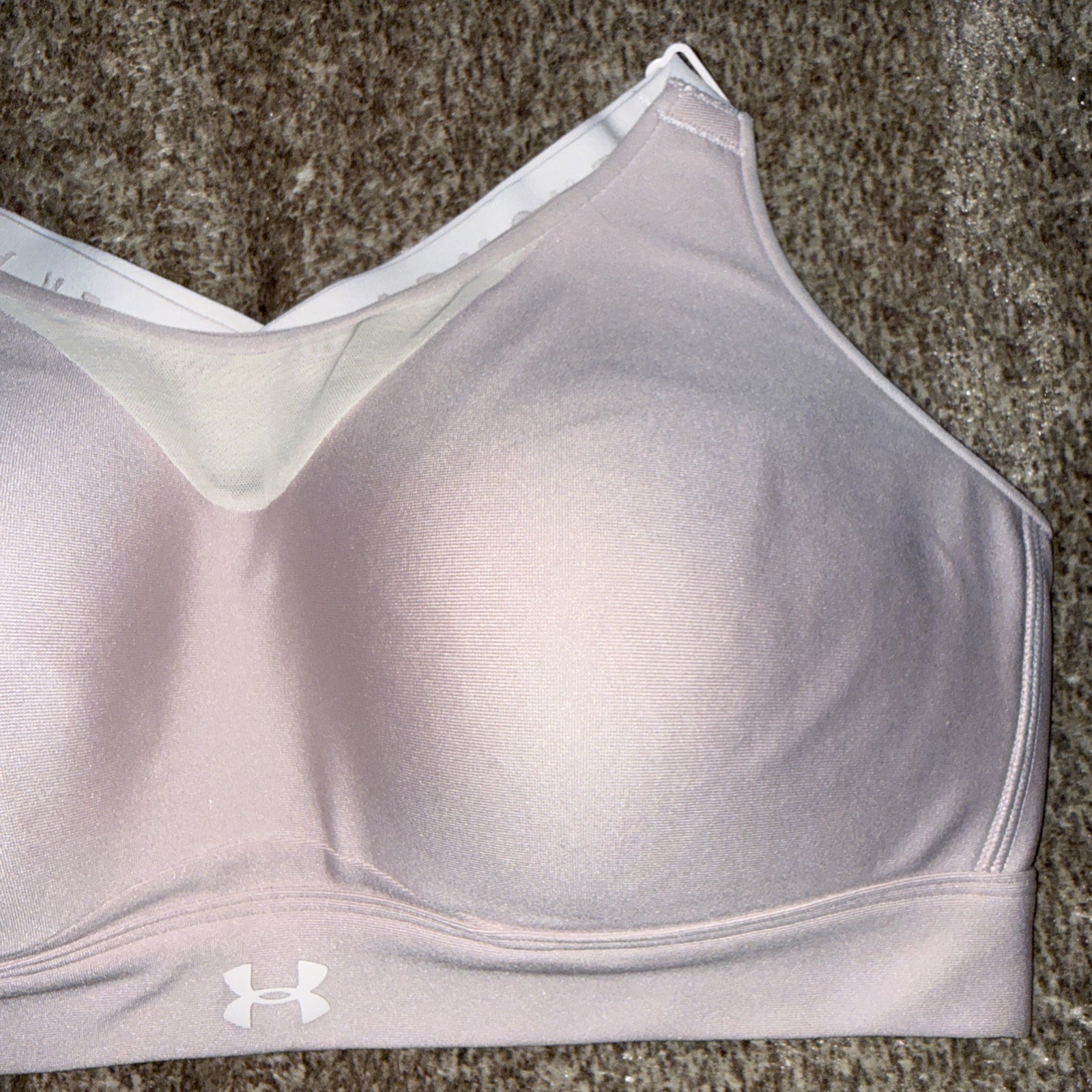 Pre Owned Under Armour Nude Beige Crossback Fitted Sports Bra Logo Large L